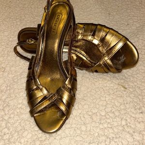 Authentic Coach Metallic Gold Sling-back Sandals